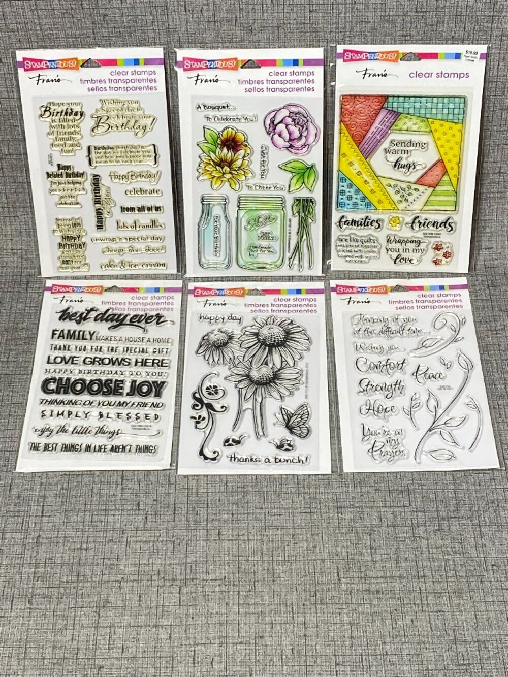 NEW Stampendous Clear Cling Stamps Quilt Hugs Birthday Words Floral Lot Of 6 NIP